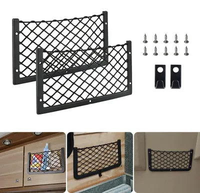 Image de Filet de rangement voiture - Filet de coffre - 36 x 18 cm - Lot de 2 - Avec crochets