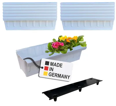 Image de BURI 12 inserts de jardinières pour palettes Euro, tapis d'arrosage inclus | avec système de suspension à accrocher | 37,3cm blanc | jardinière pour palette Euro | balconnière | pot de fleurs | extrêmement stable