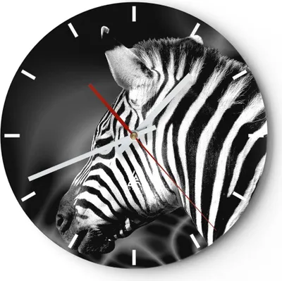 Produktbild von Wanduhr - Rund - Glasuhr - Tier Zebra Streifen - 30x30cm - Schleichendes Uhrwerk - Lautlos - zum Aufhängen bereit - Dekoration Modern - Wanddekoration aus Glas - C3AR30x30-0300