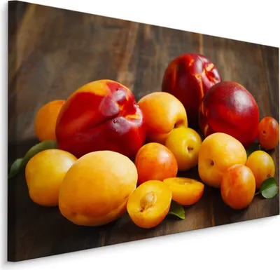 Produktbild von Fabelhafte Canvas LEINWAND BILDER 30x20 cm XXL Kunstdruck Obst Nektarinen Holz Optik
