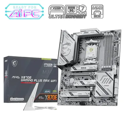 Produktbild von MSI MAG X870E GAMING PLUS MAX WIFI, AMD, Sockel AM5, AMD Ryzen 7000 Series, AMD Ryzen 8000 Series, AMD Ryzen 9000 Series, Sockel AM5, DDR5-SDRAM, 256 GB