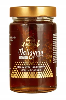 Produktbild von Meligyris Honig 450g aus Kreta mit Wabe Naturbelassen