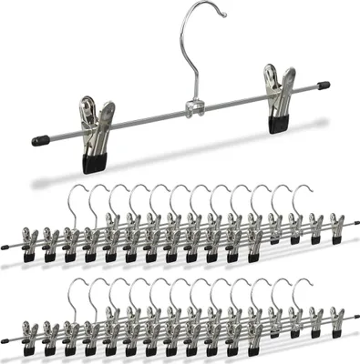 Immagine prodotto di Set da 25 grucce per pantaloni Relaxdays, 2 mollette ciascuna, grucce con clip per pantaloni e gonne, A x L x P: 11,5 x 35 x 2 cm, metallo, argento