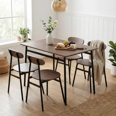 Image de Ensemble table et chaises de salle à manger, MDF et acier