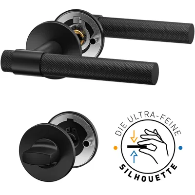 Produktbild von ERGO line Modern Design, Schwarz Türbeschlag ROSA für Badtüren WC, Die ultra-feine Silhouette, Türbeschlag; Türgriff; Türklinke