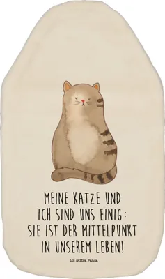 Produktbild von Mr. & Mrs. Panda Wärmflasche Katze Sitzen - Weiß - Geschenk, wärmebeutel, Wärmekissen, Bettflasche, mit Bezug, Cat, Cats, Liebe, Katzen, Wärmflaschen