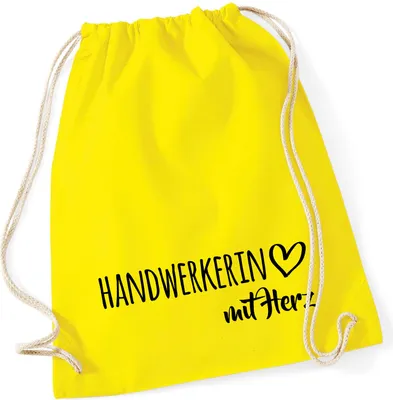 Produktbild von Huuraa Turnbeutel Handwerkerin mit Herz 12 Liter Yellow Baumwolle Rucksack Geschenkidee