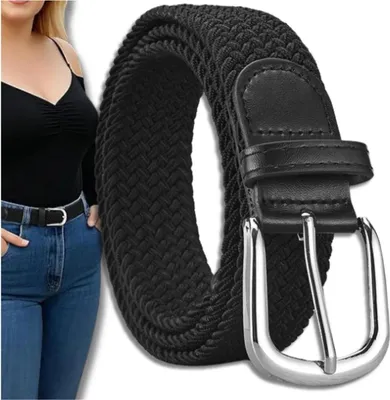 Immagine prodotto di EDIBAZZAR | Cintura elastica da donna a uomo intrecciata per pantaloni, nera e robusta