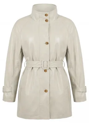 Produktbild von Moderne elegante Damen Jacke in Beige mit Stehkragen und verstellbarem Gürtel, Größe M