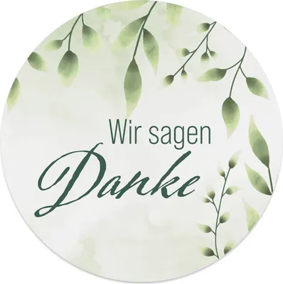 Produktbild von MAVANTO® 20x Wir sagen Danke Aufkleber 4,5 cm rund - Sticker für Hochzeit & Geburtstag (Buchsbaum)