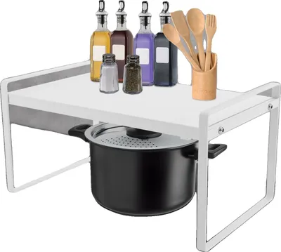 Image de Étagère extensible, longueur réglable, double niveau, BLANC