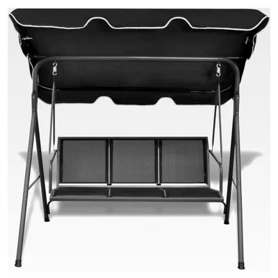 Produktbild von Hollywoodschaukel mit Sonnendach - 3 Personen, Schwarz, Stahlrahmen, 178x112x155 cm