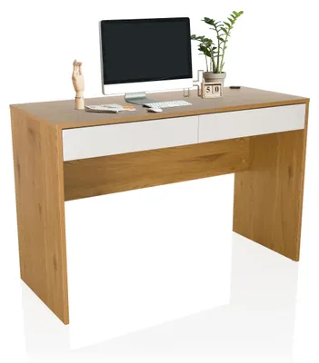 Schreibtisch mit 2 Schubladen, 120x50 cm, Eiche/Weiß
