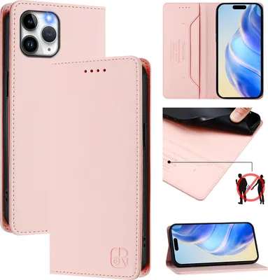 Produktbild von Lederhülle für iPhone 11 Pro Hülle Flip Brieftasche Kartenfächern Ständer Schutzhülle Pink