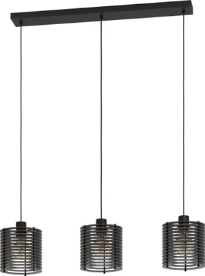 Produktbild von EGLO Pendellampe Segovia, 3-flammige Pendelleuchte über Esstisch, Hängeleuchte aus Metall und Holz in Schwarz, Hängelampe mit E27 Fassung, L 88 cm
