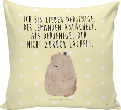Produktbild von Mr. & Mrs. Panda Sofakissen Murmeltier - Gelb Pastell - Geschenk, Deko Kissen, Freundlichkeit, Lustige Sprüche, Respekt, Dekokissen, 40x40, Fröhlichkeit, kuschelkissen