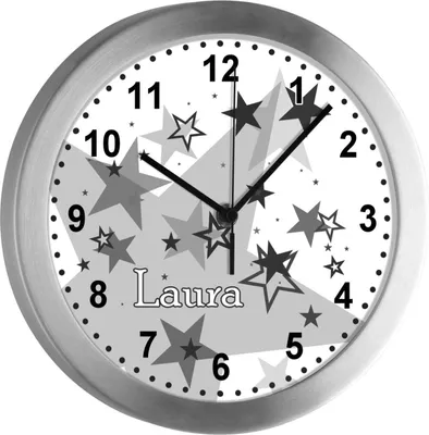 Produktbild von Kinderzimmer Funkwanduhr, Funkuhr Wanduhr Kinder, Sterne grau 25 cm