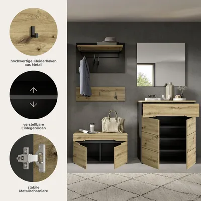 Produktbild von Canu Garderobenmöbel Set Eiche Nachbildung.