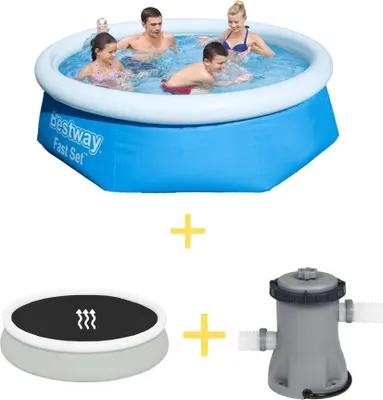 Produktbild von Bestway Pool - Fast Set - 244 x 66 cm - Inklusive Solarsegel & Filterpumpe