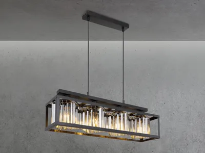 Produktbild von LED Pendelleuchte, 4 Rauchglas Lampenschirme & Drahtgestell