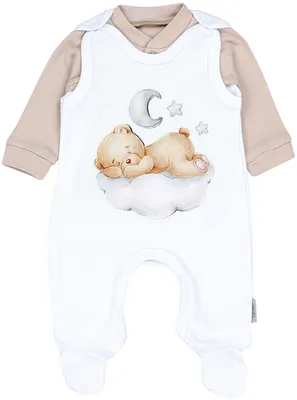 Produktbild von TupTam Baby Mädchen Jungen Strampler mit Langarmshirt Aufdruck Spruch 2 teilig, Farbe: Bärchen auf der Wolke Weiß Beige, Größe: 68