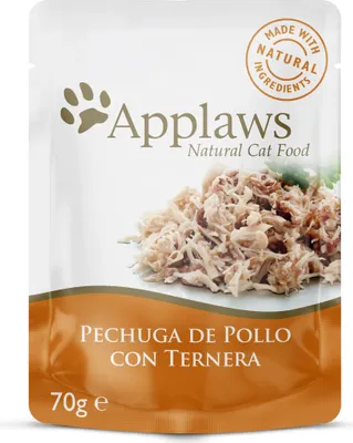 Productafbeelding van APPLAWS Kattenvoer, kip en rundvlees in gelatine, 16 stuks van 70 gram