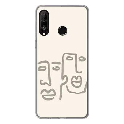Produktbild von MuchoWow® Handyhülle Schutzhülle Hülle für Huawei P30 Lite Gesicht - Abstrakt - Strichzeichnung Silikon Softcase Handy Hülle - Handyhülle