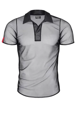 Produktbild von Regnes Fetish Planet Netz-Poloshirt RMRoberto001 Herren Hemd mit Kragen Männer T-Shirt aus Netz, schwarz, Gr. S