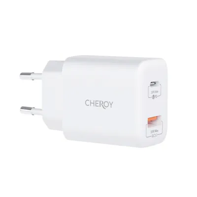 Productafbeelding van Chéroy 30W Wall Charger – Snellader – USB A / USB C Adapter – Oplader – Dual Port Power Delivery – QuickCharge 3.0 – Wit