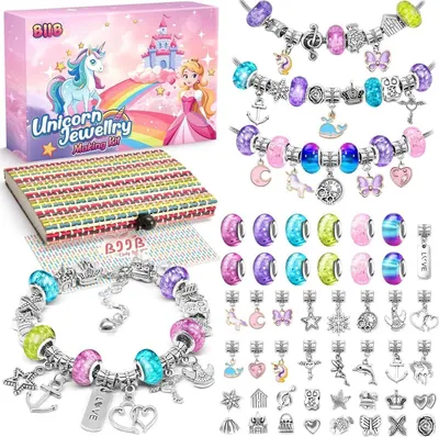 Image de BIIB Kit de création de bijoux en bracelets pour filles, cadeaux 5-12 ans, 3 bracelets réglables, DIY Party Craft Kit