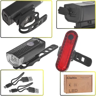 Zdjęcie produktu dla Wodoodporna lampka rowerowa USB IP54 - zestaw przód + tył K02311