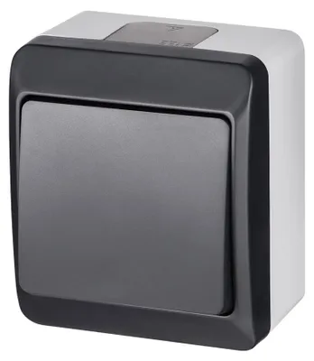 Produktbild von Aufputz einfach Lichtschalter Schalter / Wechselshalter IP44 Anthrazit HERMES