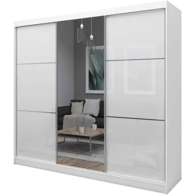 Produktbild von BEAUTYSOFA Schrank mit Schwebetüren VIVA 240cm - Kleiderschrank mit Schubkasteneinsätze & Kleiderstangen (Weiß)