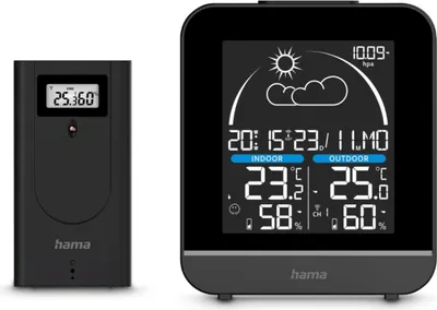 Zdjęcie produktu dla Hama Wetterstation La Gomera, mit Außensensor, Funk, Wecker, Schwarz (00222218)