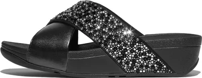 Produktbild von FitFlop Lulu Crystal-Mix  Metallic Cross Slides All Black Größe EU 37