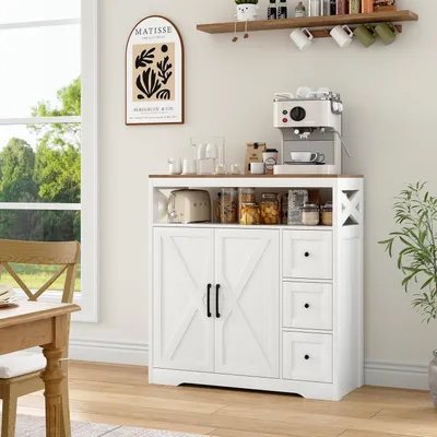 Image de Buffet de cuisine avec 3 tiroirs et 2 portes, blanc, 100 x 40 x 105 cm