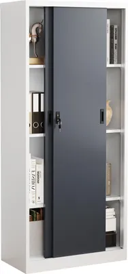 Immagine prodotto di Armadio da ufficio in metallo H. 180 x W. 80 x T. 40 cm / File cabinet Mobili per ufficio per cartella / Armadio in acciaio bloccabile / Mobile porta scorrevole Malivo 4 scomparti con porte scorrevoli