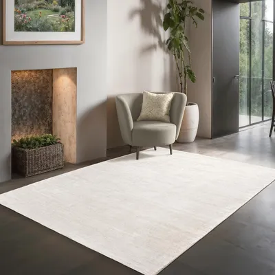Produktbild von Unyqoos® Janelle Viskose-Wohnzimmerteppich, handgewebt, Kurzflor, 100% Viskose, Off-White, 200 cm