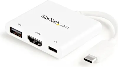 Produktbild von StarTech.com USB-C Multiport Adapter mit HDMI - USB 3.0 Port - 60W PD - Weiß, Kabelgebunden, USB 3.2 Gen 1 (3.1 Gen 1) Type-C, 60 W, Weiß, 5 Gbit/s, 4096 x 2160 Pixel