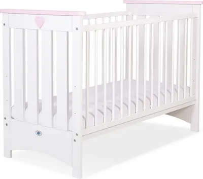 Produktbild von Lorenzo III Babybett 120x60cm Weiß/Rosa mit abnehmbaren Gitterstäben und Schutz für Zahnen