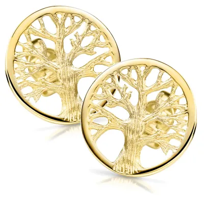 Produktbild von MATERIA Gold Ohrstecker Lebensbaum rund 9mm - 925 Silber Ohrringe Gelbgold vergoldet keltisch für Damen SO-380-9mm