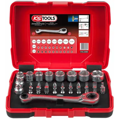 Image de Coffret de douilles et d'embouts de visage 1/4' + 11 mm KS TOOLS - 31 pièces - 918.3050