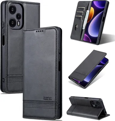 Produktbild von Leder Hülle für Xiaomi Redmi Note 12 Turbo, Klapphüllen Brieftasche Magnetverschluss Ständer Schutzhülle Schwarz