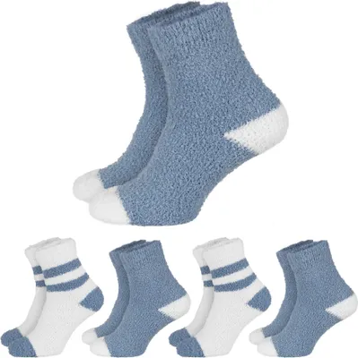 Produktbild von Black Snake Kuschelsocken Damen 4 Paar flauschig, Haussocken 36-41 - Blau/Weiß