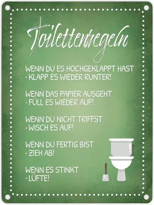 Produktbild von Toilettenregeln Metallschild in grün mit Toilette Motiv Klo Sauberkeit Hygiene