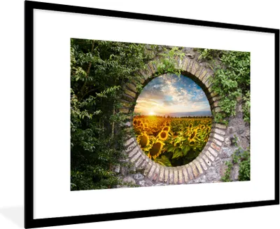 Produktbild von MuchoWow® Gerahmtes Poster Sonnenblumen - Ansicht - Blumen - Sonne 90x60 cm - Poster mit Schwarzem Bilderrahmen Wandposter Rahmen Foto Bilder - Wanddekoration - Fotos