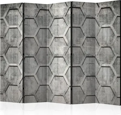 Produktbild von Akusticher Raumteiler Betonoptik Foto Paravent 225x172 cm beidseitig auf Vlies-Leinwand bedruckt Akustikschaum Trennwand Spanische Wand Sichtschutz Home Office Beton geometrisch f-A-0142-z-c