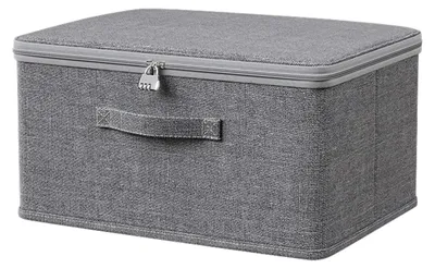 Image de Boîte verrouillable, 38 x 25 x 16 cm. Boîte verrouillable avec serrure, boîte de rangement en tissu avec couvercle, boîte verrouillable, caisse verrouillable, boîte verrouillable pour