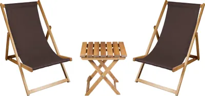 Produktbild von 2 x Liegestuhl + Beistelltisch Strandliege Holz Sonnenliege Gartenliege Gartentisch Geölt Braun