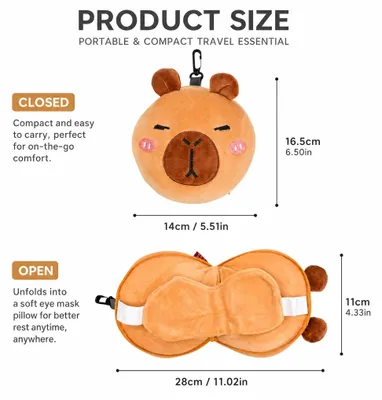 Imagen del producto de Almohada de viaje 2 en 1 con antifaz, felpa y soporte para el cuello, con gancho, ideal para coche y tren